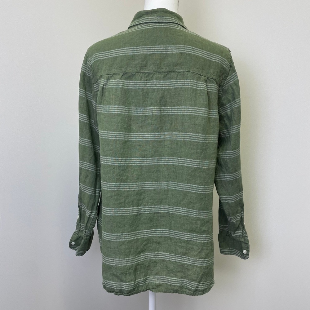 L.L.Bean Green Striped 100% Linen Button Down Shirt Womens Large Petite - Picture 4 of 15